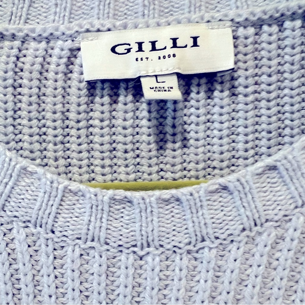 Gilli Light Blue Sweater w/Crochet Sleeves Women’s Medium - Picture 4 of 7